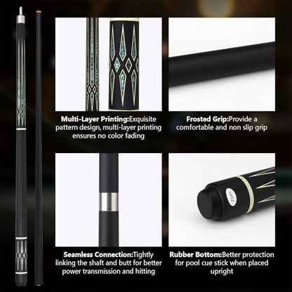 Professional Pool Cue Stick with Case, Pool Cue Stick 2-Piece Glass Fiber Billiards Cue Stick Low Deflection Pool Stick for Adults Players, 58" 19oz - size: 13mm Tip