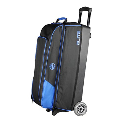 ELITE Basic Triple Roller Black Bowling Bag - 3 Ball Roller, Fits 2 Pairs of Size 15 Shoes, Air Travel-Friendly - color: Royal