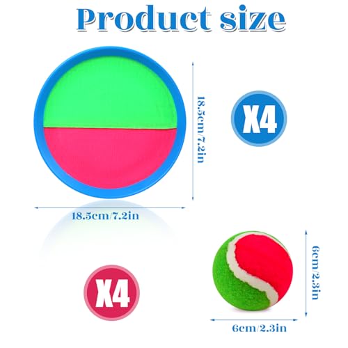 Toss and Catch Ball Set, Paddle Catch Ball and Toss Game for Kids, Great Beach Games/Backyard Games/Outdoor Games for Kids and Family - size: 4 Paddles, 4 Balls