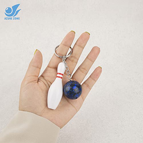 Azure Zone, Pack of 10 Bowling Pin Keychains Ball Charm Key Chain Sports Keyring