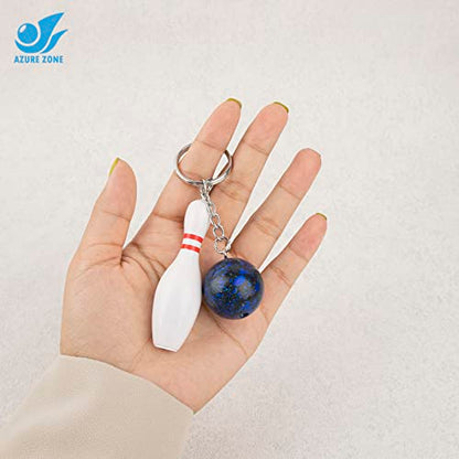 Azure Zone, Pack of 10 Bowling Pin Keychains Ball Charm Key Chain Sports Keyring