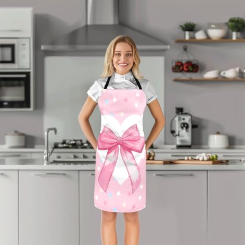 Manfei Blue Bowknot Kids Kitchen Apron - color: Pink