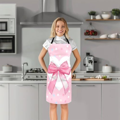 Manfei Blue Bowknot Kids Kitchen Apron - color: Pink
