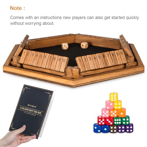 BIVOMON 1-6 Players Shut The Box Dice Game, Wooden Board Table Math Game for Kids Adult with 24 Dice, Close The Box Game for Family, Party, Christmas, Birthday
