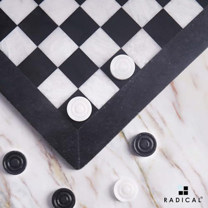 Radicaln Marble Checkers Board Game 15" Inches Black and White Handmade 2-Player Tournament Checker Set, Board Game Set – Elegant Holiday - color: Black and White