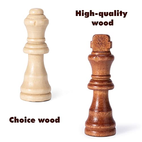 Wooden Chess Pieces Only, 32 Piece Tournament Staunton Wood Chessmen with 3.15 inches King, Chess Game Pawns for Chess Board Game, Replacement of Missing Pieces