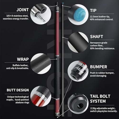 AKLOT Carbon Fiber Pool Cue Stick 58", Billiard Cue Sticks 19-19.5oz, Low Deflection Billiard Stick with 12.5mm Tip, Professional Carbon Fiber Pool Sticks for Adults - color: Patten3