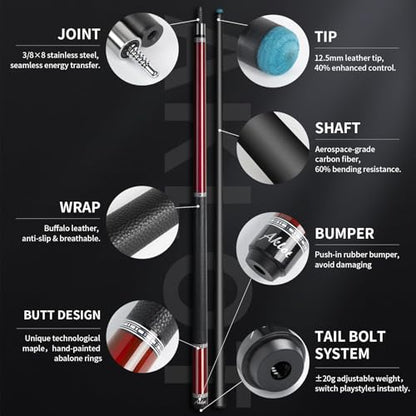 AKLOT Carbon Fiber Pool Cue Stick 58", Billiard Cue Sticks 19-19.5oz, Low Deflection Billiard Stick with 12.5mm Tip, Professional Carbon Fiber Pool Sticks for Adults - color: Patten3