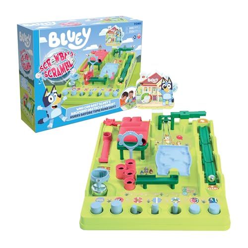 TOMY Bluey Screwball Scramble Marble Maze - Beat-The-Clock Obstacle Course & Marble Run - Skill & Dexterity Challenge - 1–4 Players - Ages 5+ - style: Bluey Screwball Scramble