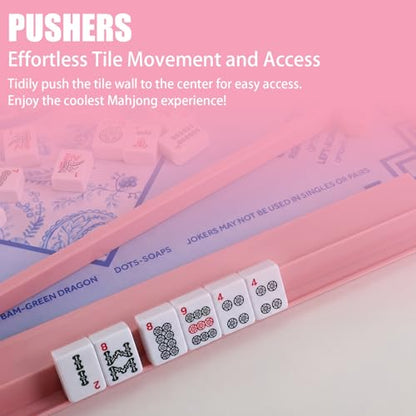 4 Pcs 18.7 Inch Light Pink Acrylic Mahjong Tile Racks with Pushers for Game Night American Mahjong Racks Tile Set for Mah Jong Lovers and Beginners - color: Light Pink