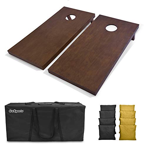 GoSports 4'x2' Regulation Size Wooden Cornhole Boards Set with Dark Brown Varnish - Includes Carrying Case and Bean Bags (Choose Your Colors) Over 100 Color Combinations - color: Black & Gold