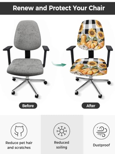 Savannan Office Chair Cover, Thanksgiving Orange Pumpkin Fall Sunflower Protective Stretch Elastic Universal Cover for Desk Task Chair,Computer Rotating Chair 1 Pcs Black White Buffalo Plaid