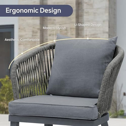 PURPLE LEAF 9 Pieces Outdoor Metal Furniture Set Patio Conversation Sets Dining Set, 1 Square Dining Table and 8 Modern Chairs with Cushions Seat Grey - color: Grey, size: 9 Pcs, style: Square