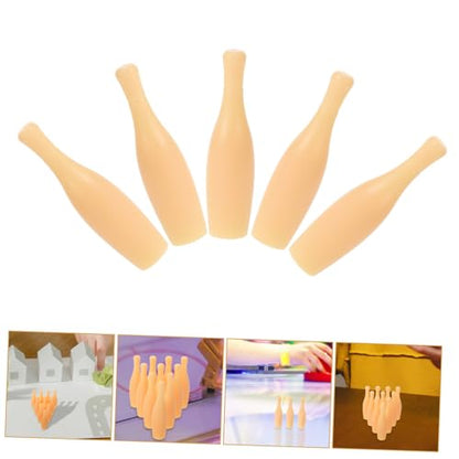 Abaodam 10pcs Small Bowling Indoor Miniature Tabletop Bowling Party Decorations Desktop Bowling Pin for Game Bowling Pin Accessory Tiny Bowling Pin Plastic Beige