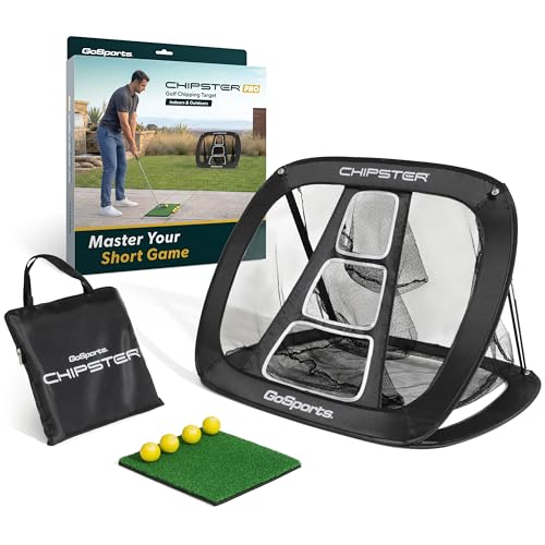 GoSports Chipster PRO Golf Chipping Net - Portable Outdoor & Indoor Golf Practice Target with Hitting Mat and 4 Foam Balls - Best Gifts for Golfers - Black