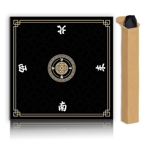 Mahjong Mat, Non-Slip Noise Reducing Game Mat, 31.5 Inch Mahjong Table Mat,Mahjong Mat with Cloth Bag and Carton Storage,Suitable for Mahjong, Dominoes, Solitaire and Other Games. (Black) - color: Black