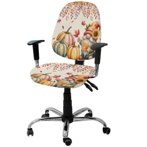 Savannan Office Chair Cover, Thanksgiving Pumpkin Gnome Fall Maple Leaves Protective Stretch Elastic Universal Cover for Desk Task Chair,Computer Rotating Chair 1 Pcs Retro Linen