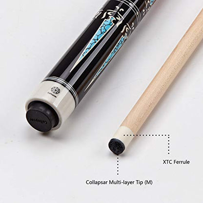 Collapsar CXT Pool Cue with Soft Case,Black with Cream Points and Turquoise,Wrapless Handle 58Inch Professional Pool Stick - color: Cocobolo handle, size: 20 ounce
