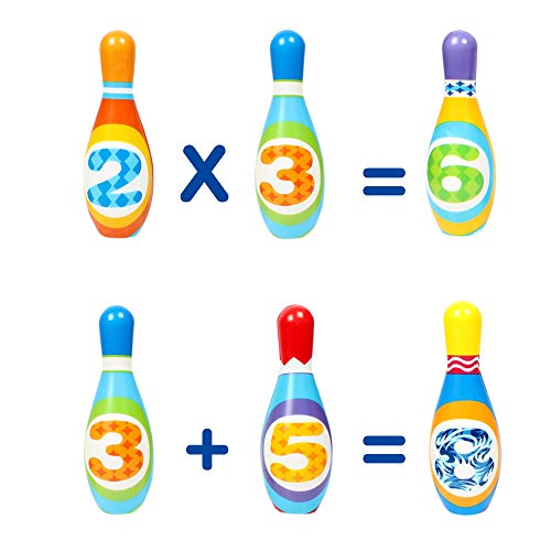 Kids Bowling Set Toddler Indoor Active Play Game Educational Toys 10 Soft Foam Pins & 2 Balls Developmental Toys Sport Gift for Boys Girls Age 3+