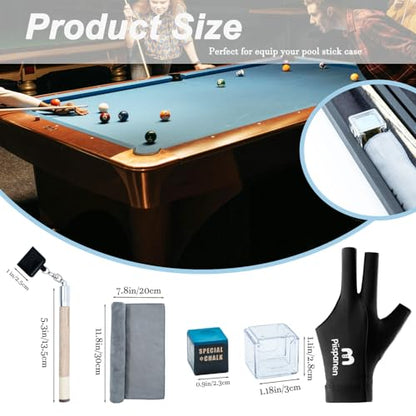 11-in-1 Pool Cue Chalk Holder with Pool Glove Left Hand, Portable 2 in 1 Billiard Cue Chalk Holder & Acrylic Pool Chalk Holder, Cue Chalk, Cue Cloth - color: Wood