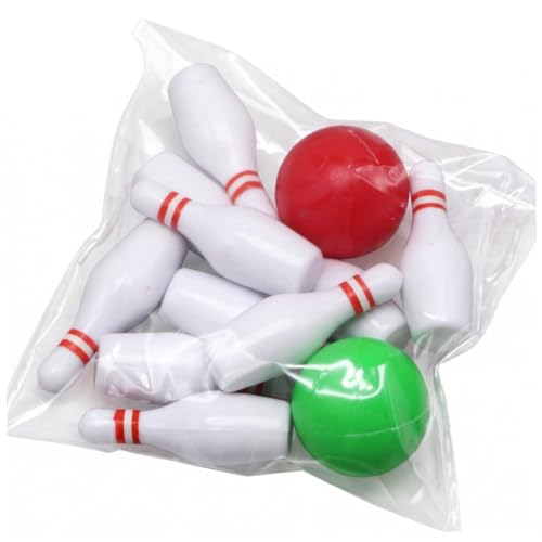 Mini Bowling Set, 10 Mini Bowling Pins & 2 Balls Plastic Dollhouse Accessories for DIY Scene Landscape Set