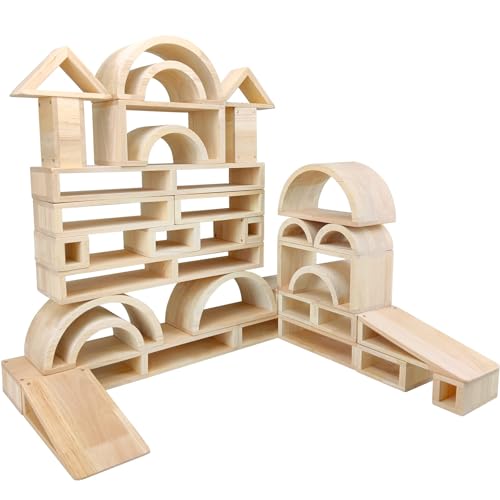 Xylolin Over-Sized Hollow Wooden Block Set for Kids, Natural 29 Piece Set of Large Wood Blocks, Preschool Toddler Building and Stacking Blocks, Wooden Toys Building Blocks for Kindergarten