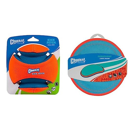 Chuckit! Kick Fetch Ball Dog Toy, Small (6 Inch) and ChuckIt! Paraflight Flying Disc Dog Toy, Large (9.75")
