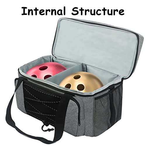 LRTJ Bowling Bags 2 Balls and Shoes-Bag for Bowling ball-Bowling bag with Wooden Ball Holder-Double Balls Tote Bag fits a Single Pair of Bowling Shoes Up to Mens Size 16 and Extra Essentials