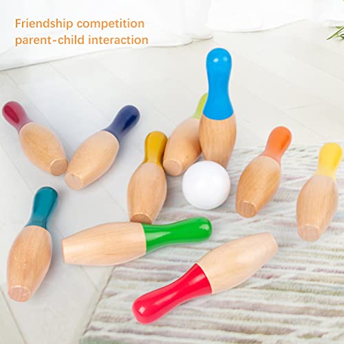 Gazaar Lawn Bowling Games Wooden Backyard Yard Game Set with 10 Pins 3 Balls and Mesh Bag for Kids Adults Indoor Outdoor Fun Family Activity Fun Sports Games