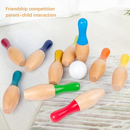 Gazaar Lawn Bowling Games Wooden Backyard Yard Game Set with 10 Pins 3 Balls and Mesh Bag for Kids Adults Indoor Outdoor Fun Family Activity Fun Sports Games