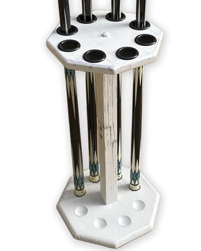 Freestanding Billiard Cue Rack, Pool Table Accessories Hold 8 Cues, Pool Cue Stick Holder, Wooden Floor Stand Pool Cue Holder for Billiard Game Room (White) - color: White