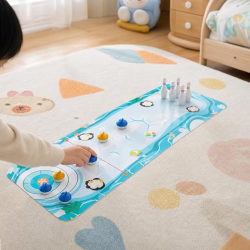 Board Game, Shuffleboard Mat 80x30cm, Portable 2-in-1 Desktop Game for Kids & Adults with 8 Rolling Discs - style: triple-function Basic Version