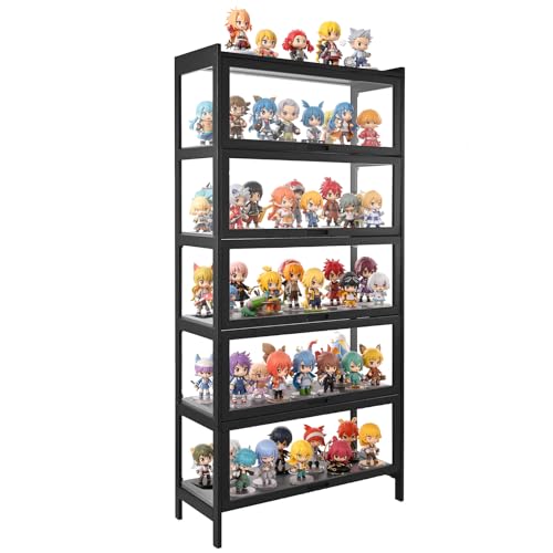 VEVOR Display Cabinet with Acrylic Doors, 68 in Tall 5-Tier Curio Cabinet, Natural Wooden Fame, Collectibles Toy Organizers Rack & Display Case, Bookshelf for Home, Office, Playroom, Living Room - size: 68in