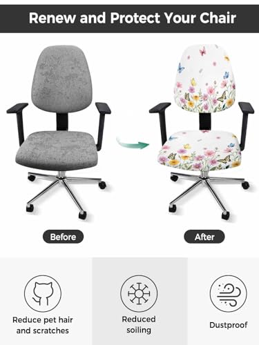 Savannan Office Chair Cover, Summer Flower Colorful Butterflies Protective Stretch Elastic Universal Cover for Desk Task Chair,Computer Rotating Chair 1 Pcs Watercolor Wildflowers