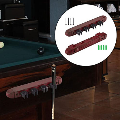 Pool Cue Rack Claw, Billiard Cue Rest, Wooden Storage Stand, Wall Mounted 4 Pool Billiard Rods Holder, Wall Rack with 4 Cue Clips for Game Room - color: Red