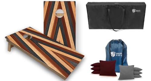 Tailgating Pros Cornhole Boards - 4'x2' Tournament Grade Wood Pattern Cornhole Game w/Carrying Case & Set of 8 Corn Hole Bean Bags w/Tote - color: 4'x2' Multitone Chevron