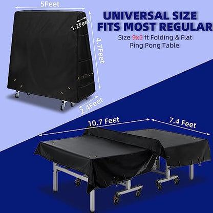 Outdoor Ping Pong Table Cover for 10.7x7.4 ft Table, Heavy Duty 600D Waterproof Polyester, UV Fade Resistant, Windproof Buckle Straps, Fits Folding & Flat Tables, Storage Bag, Dark GrayBlack - color: Black