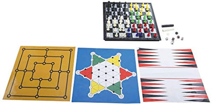LEXiBOOK 8-in-1 Games Set, Chess, Checkers, Backgammon, Chinese Checkers, Nine Men's Morris, Snakes & Ladders, Goose, Ludo, 2-6 Players, Ages 6+ - style: JGM800