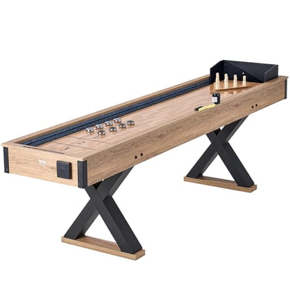 VEVOR Shuffleboard Table, 9 ft Shuffleboard for Family Game Rooms, 2 in 1 Shuffleboard and Bowling Combo Game Set, with Scratch-Resistant Playfield, Legs, 8 Pucks, Bowling Set, Wax, and Table Brush - size: 9ft