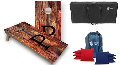 Tailgating Pros Monogrammed Red Cornhole Boards w/Built-in LEDs- 4' x 2' Tournament Grade Cornhole Game - Includes Multicolored Lights, Carrying Case, Set of 8 Corn Hole Bags & Bag Tote - color: P