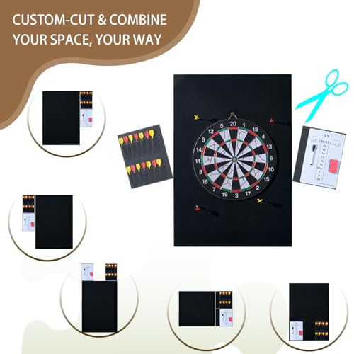 Dart Board Wall Protectors Multi-Functional Set with Scoreboard,Scoring Marker&Dart Holder Bag One-Piece Felt Panel Design Easy to Install,Safe Protection 35.4"x23.6"x0.5" Black Felt Dartboard