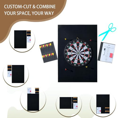 Dart Board Wall Protectors Multi-Functional Set with Scoreboard,Scoring Marker&Dart Holder Bag One-Piece Felt Panel Design Easy to Install,Safe Protection 35.4"x23.6"x0.5" Black Felt Dartboard