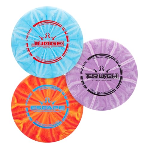 Dynamic Discs Prime Burst Disc Golf Starter Set (3 Pack) | Beginner Disc Golf Set for Men & Women | Judge, Emac Truth, Escape | Grippy Base Plastic (Colors May Vary) - size: 3 Pack