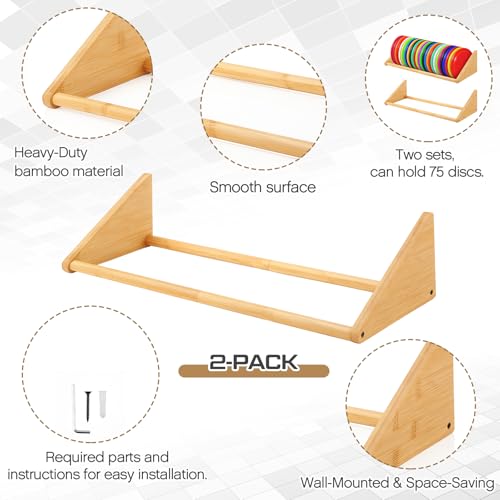Weysat 1/2 Pack Disc Golf Storage Rack Wall Mount Disc Golf Accessories Organizer Rack Holder Basket Shelf for Home Garage - style: Wood