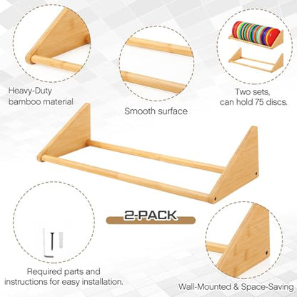 Weysat 1/2 Pack Disc Golf Storage Rack Wall Mount Disc Golf Accessories Organizer Rack Holder Basket Shelf for Home Garage - style: Wood