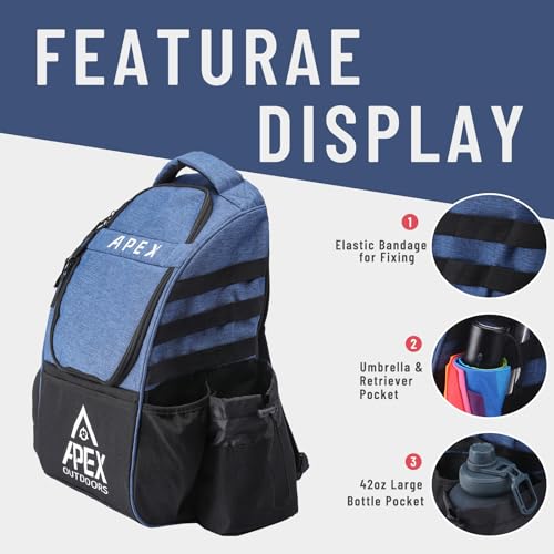Disc Golf Bag, Large Disc Golf Backpack Holds Over 21 Discs, Durable & Lightweight with Multiple Storage Pockets - color: Blue