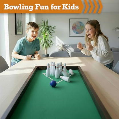 Sterling Games Tabletop Bowling Combo Set, Wooden Arcade Board with Marbles and Pins, Indoor Table Top Game for Kids and Family - style: Bowling/Bocce
