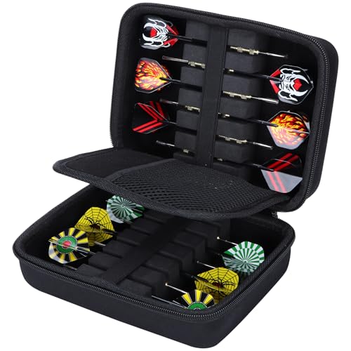 Lebakort Hard Case Compatible with Steel or Soft Darts Set, Storage Holder Fits Dart Tips Shafts Flights and Accessories - color: All Black Case, style: Case for 12pcs Darts
