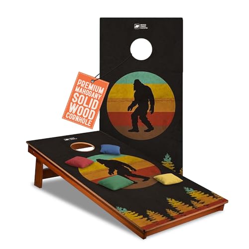 ACA Backyard Series Cornhole Boards | Solid Wood Outdoor Corn Hole Game Set | Choose Tailgate 2x3 or Regulation 2x4 Sizes | 10+ Design Options - color: Retro Sasquatch 2x4 Boards, size: A. NO Bags | NO Accessories
