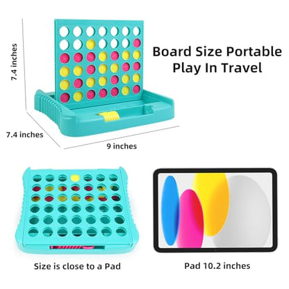 4 in a Row Connect Game, Travel Board Games for Kids Adults, Get 4 in a Row to Win - 9 x 7.4 inches (Green) - color: Green
